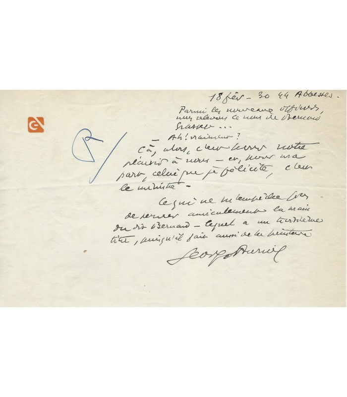 AURIOL Georges, poète et peintre. Lettre Autographe (E 10672)