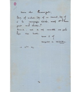 CHATILLON Auguste de, peintre, poète. Lettre Autographe (E 10717)