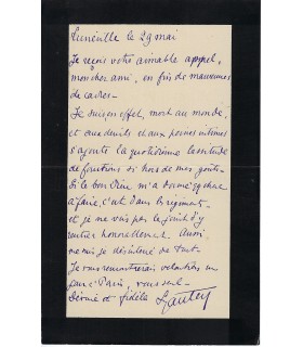 LYAUTEY (Hubert), Maréchal de France, ministre de la Guerre. Lettre Autographe (G 5840)