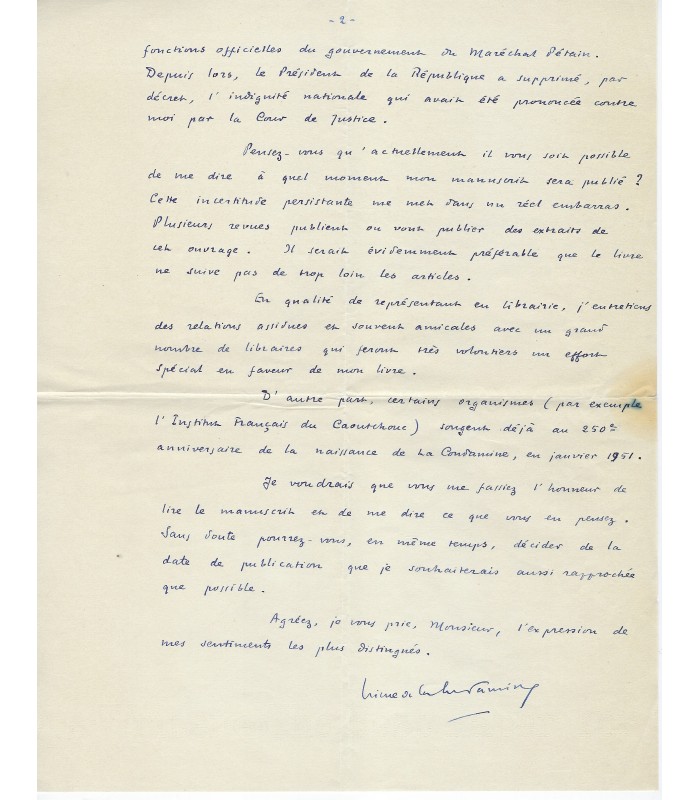 LA CONDAMINE (Pierre de), homme de lettres et historien du pays de Guérande. Lettre Autographe (E 10695)e 10695