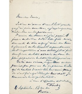 FOUDRAS Théodore, romancier. Lettre Autographe ( G 6104)