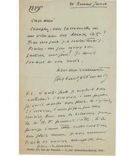 GALLIMARD Gaston, éditeur. Lettre Autographe (E 10685)