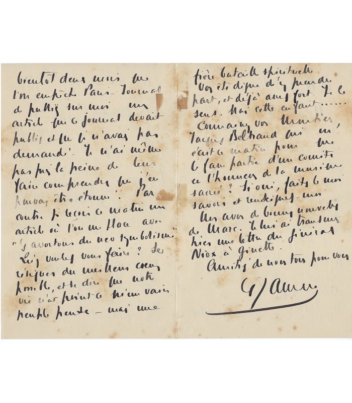 JAMMES (Francis). Poète, romancier et dramaturge. Lettre autographe (G 6089)