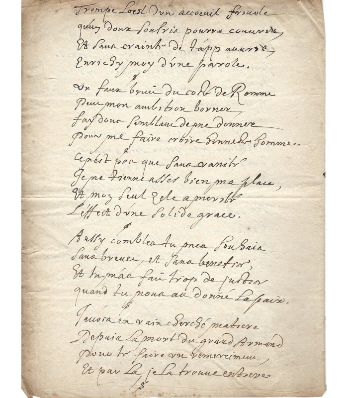 SCARRON, à la façon de. Manuscrit au Cardinal de Richelieu (G 1052)