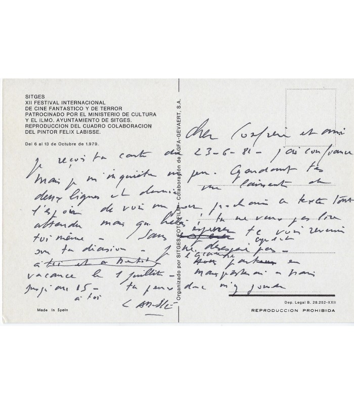 LABISSE (Félix), peintre surréaliste. Carte postale Autographe (E 10693)