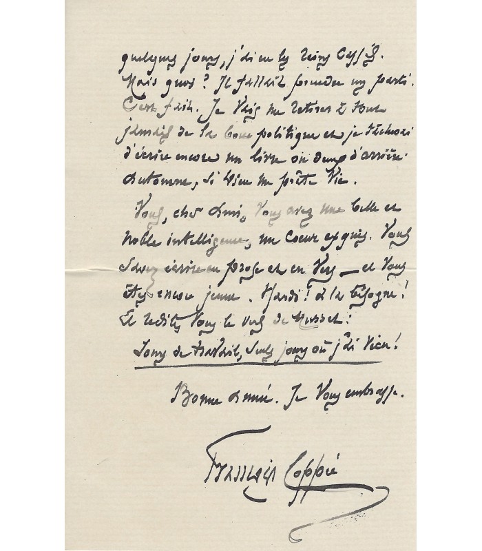COPPEE Francis, écrivain. Lettre Autographe (G 1999)
