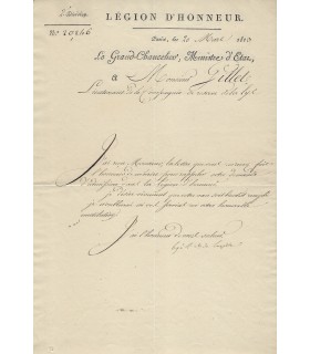 LEGION D'HONNEUR-CENT JOURS-LACEPEDE  comte de,  Pièce Signée (E 10734)