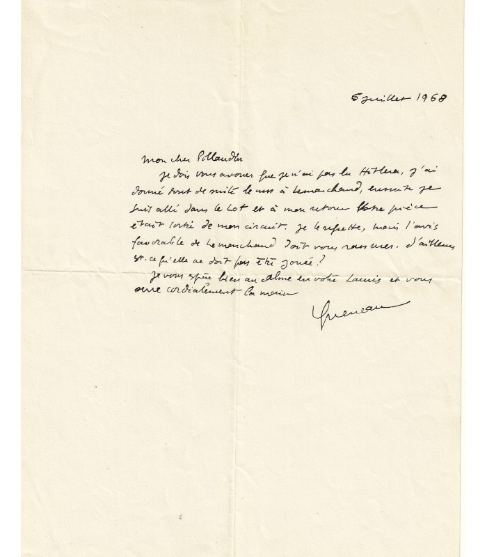 QUENEAU Raymond, écrivain. Lettre Autographe (G 5759)