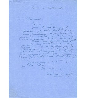 OCAMPO Victoria, écrivaine et mécène argentine. Lettre Autographe (G 5531)