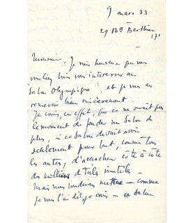 BAZAINE Jean, peintre, illustrateur, céramiste. Lettre autographe, 1933 (G 3222)