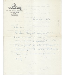 RENAULT (Gilbert dit  le Colonel REMY), résistant. Lettre Autographe (G  6122)