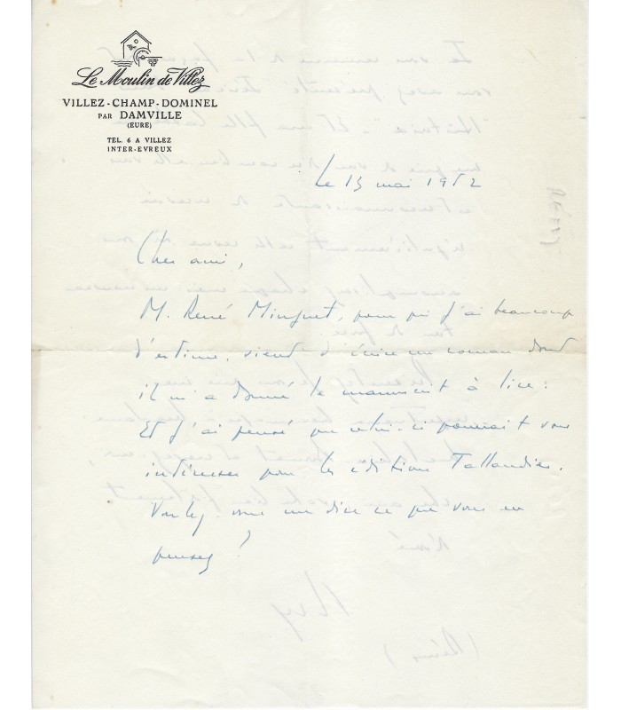 RENAULT (Gilbert dit  le Colonel REMY), résistant. Lettre Autographe (G  6122)