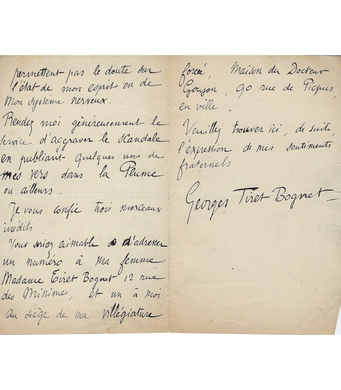 TIRET-BOGNET Georges, dessinateur, illustrateur. Lettre Autographe (E 10750)