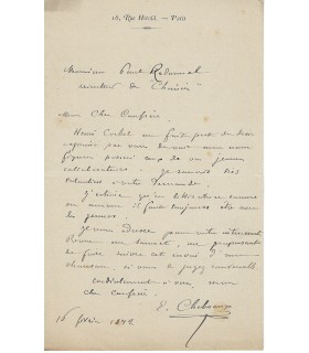 CHEBROUX Ernest, poète, goguettier. Lettre Autographe (E 10751)