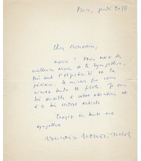 NOURISSIER François, écrivain. Lettre Autographe (E 10759)