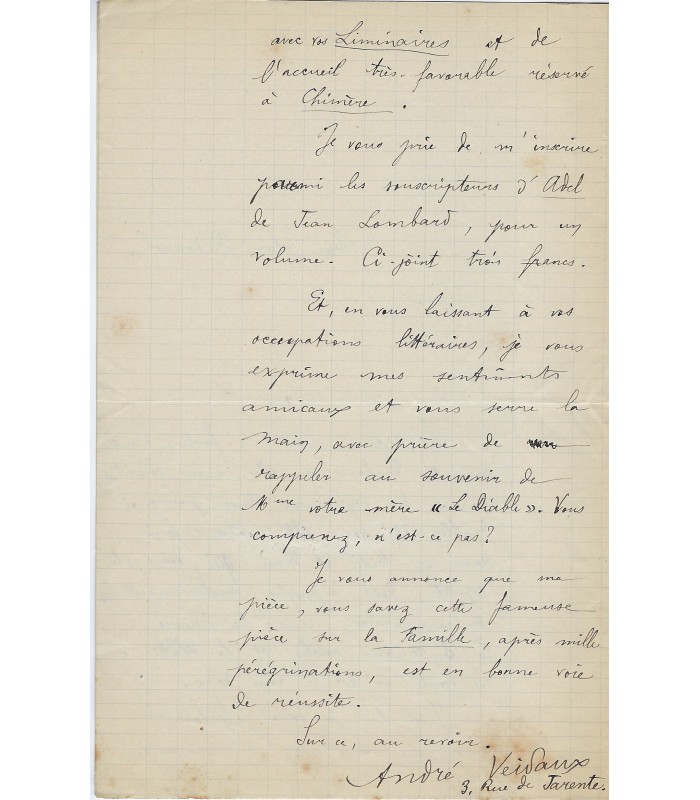 VEIDAUX André, poète. Lettre Autographe (E 10766)