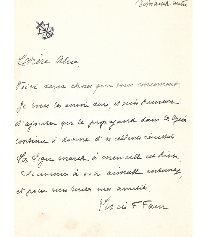 GOYAU (Félix-Faure Lucie) femme de lettres. Lettre autographe (E 10763)