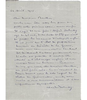 DEBUSSY Claude, compositeur. Lettre autographe en faveur de son frère (G 3741)