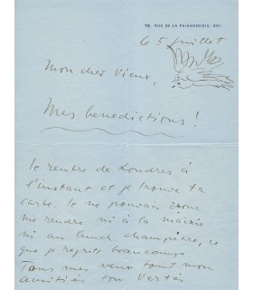 VERTES Marcel, peintre et graveur. Lettre Autographe (G 2451)