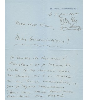 VERTES Marcel, peintre et graveur. Lettre Autographe (G 2451)