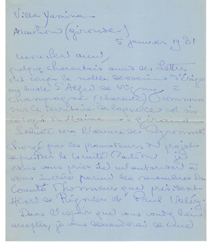 PORCHE François, écrivain. Lettre Autographe (E 10745)