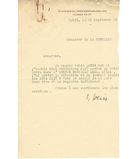 WEISS Louise, journaliste, femme politique. 2 Lettres dactylographiées signées (E 10785)