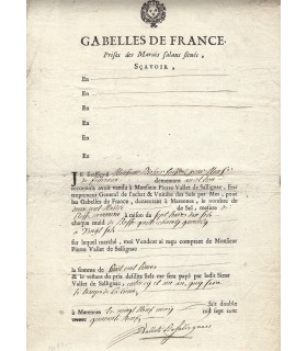 VALLET DE SALIGNAC, Nicolas-Thérèse. Pièce en partie imprimée (E 10274)