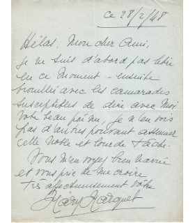 MARQUET Mary, comédienne. Lettre Autographe (G 2128)