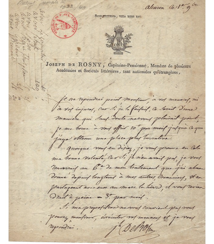 ROSNY Joseph, écrivain, dramaturge. Lettre Autographe (G 1717)