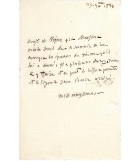 VIGNY Alfred de, poète. Lettre Autographe (G 4383)
