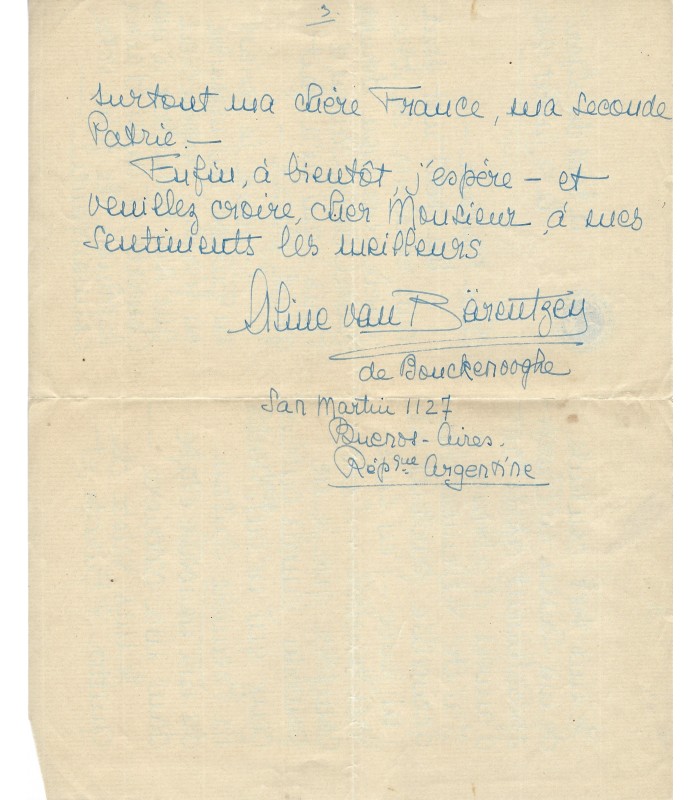 BARENTZEN Aline van, pianiste. Lettre autographe (E 10743)