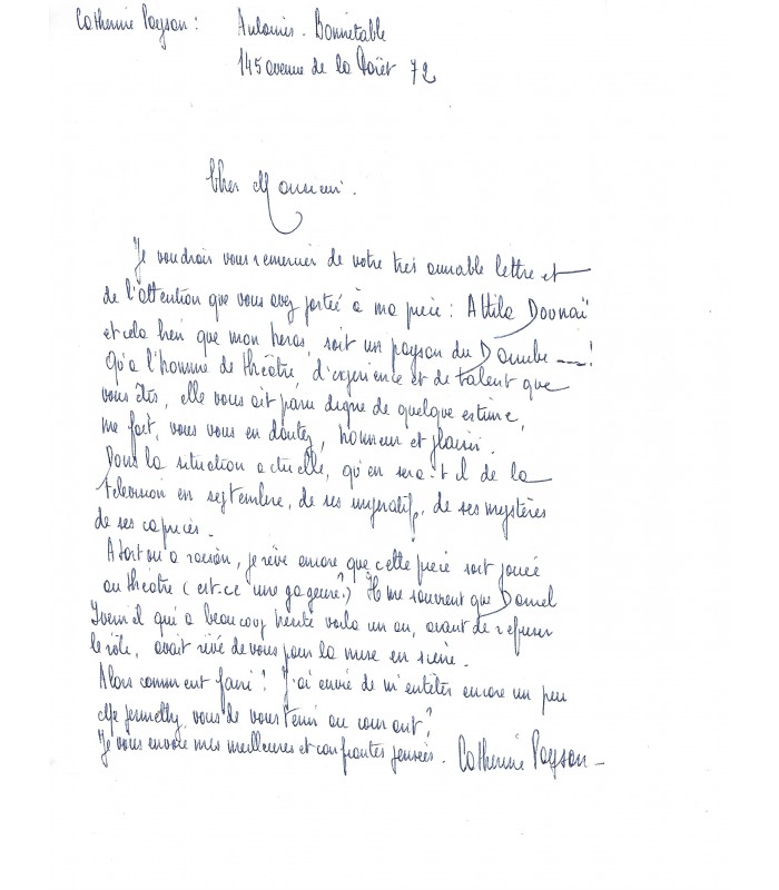 PAYSAN Catherine, romancière. 2 Lettres Autographes (G 76)