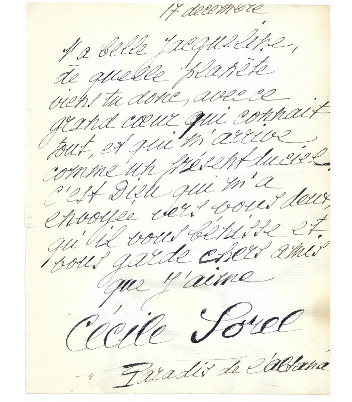 SOREL Cécile, comédienne. 3 Lettres Autographes (G 5509)