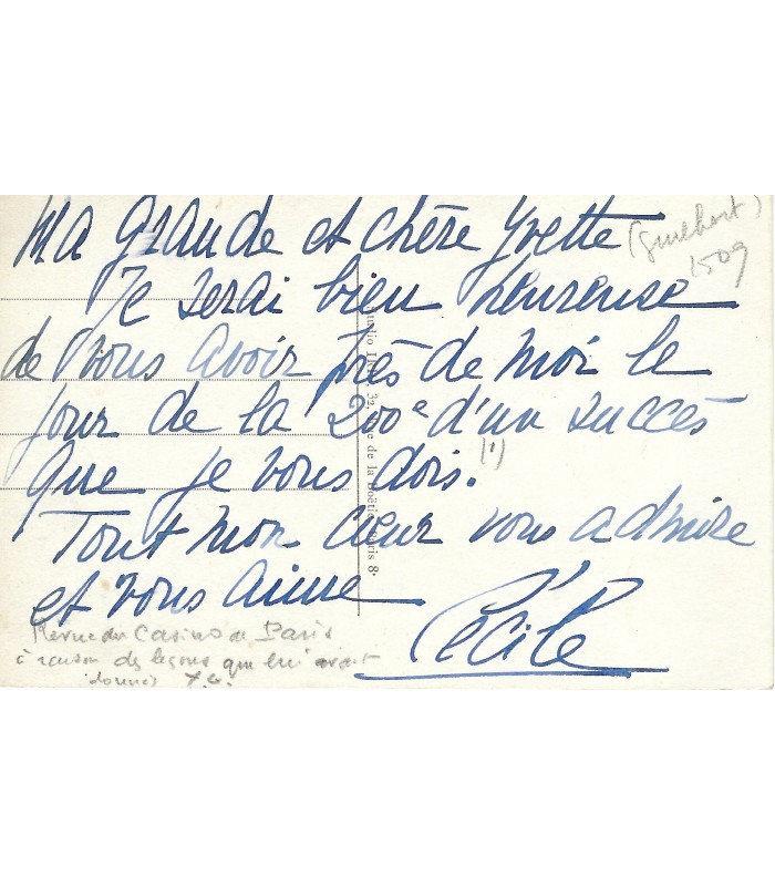 SOREL Cécile, comédienne. 3 Lettres Autographes (G 5509)