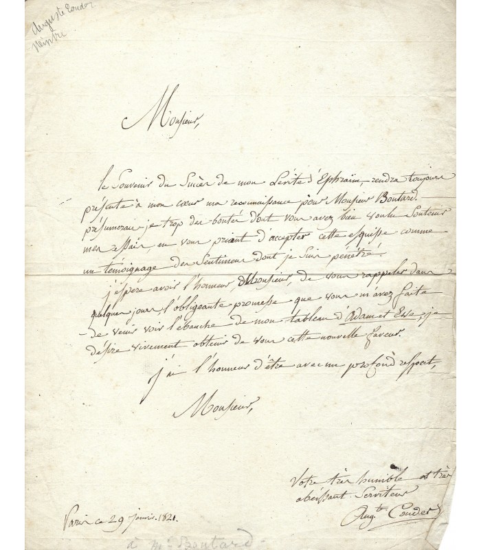 COUDER Auguste, peintre d'histoire. 2 lettres autographes (E 10814)
