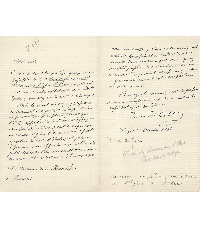 HELBIG Jules, peintre belge. Lettre Autographe (E 10811)