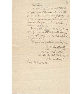 RAFFAËLLI Jean François, Peintre naturaliste, sculpteur et graveur. Lettre autographe (E 10821)