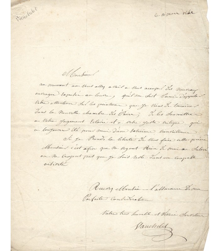 VAUCHELET Théophile Auguste, peintre d'histoire. Lettre autographe (E 10815)