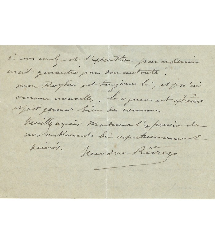 RIVIERE Théo, sculpteur. Lettre Autographe (G 897)