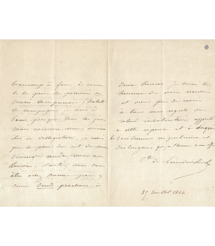 NIEUWERKERKE Emilien de, sculpteur. Lettre Autographe (E 10145)