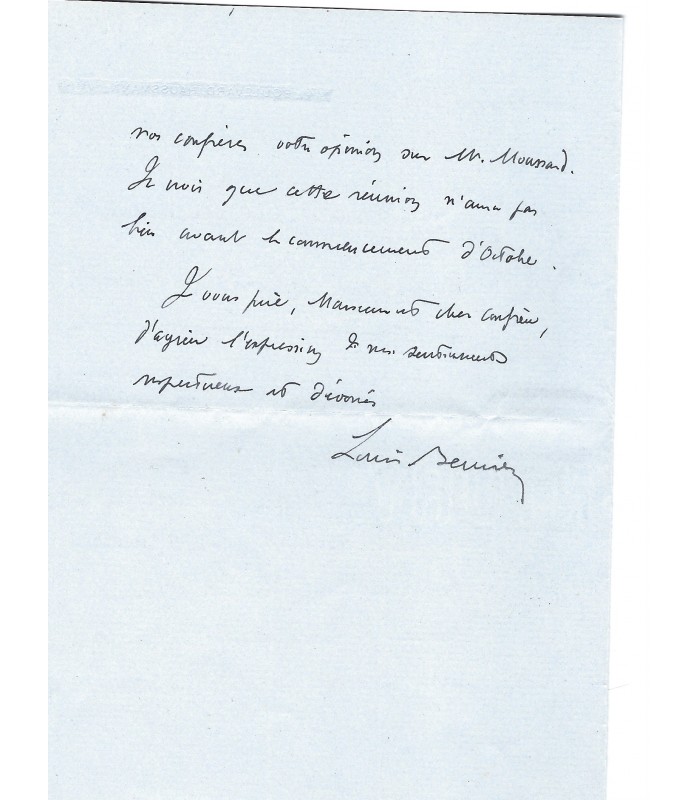 BERNIER (Louis-Stanislas) L.AS. à un confrère