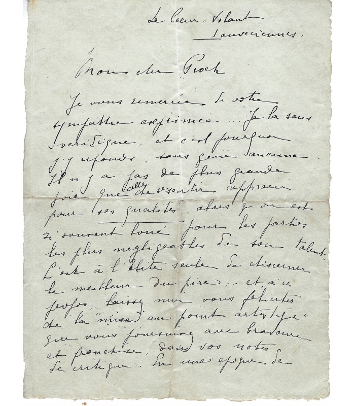 BATAILLE Henry, dramaturge, poète. Lettre Autographe (G 6163)