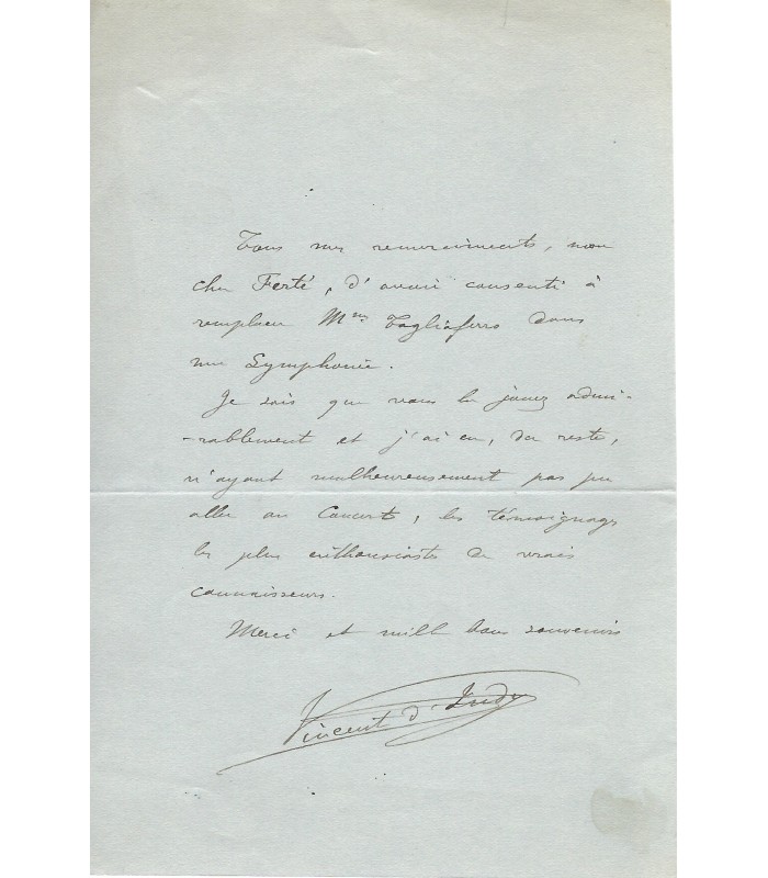 INDY Vincent d', compositeur. Lettre Autographe (G 6170)