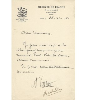 VALLETTE Alfred, éditeur. Lettre Autographe  (E 10838)