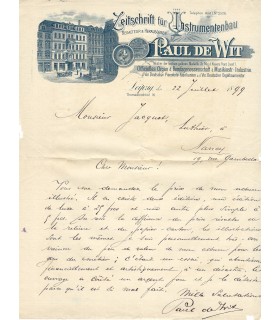 WIT Paul de, éditeur de revue musicale. Lettre Autographe (E 10854)