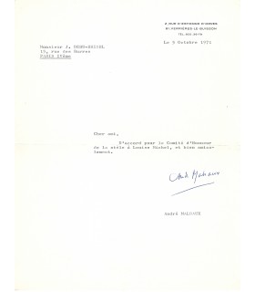 MALRAUX André, écrivain, homme politique. Lettre dactylographiée (G 4332)