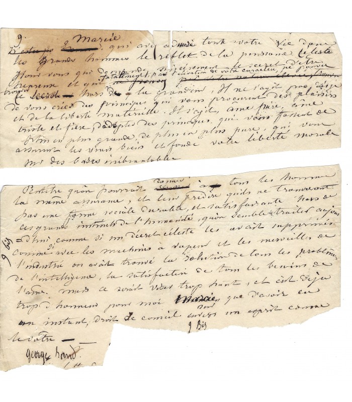 SAND George, romancière et dramaturge. Fragment manuscrit Autographe (E 10856)