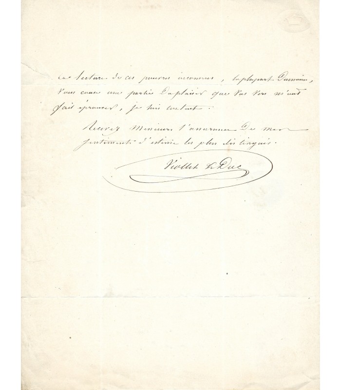 VIOLLET-LE-DUC Emmanuel Louis Nicolas, poète. Lettre autographe (G 3774)