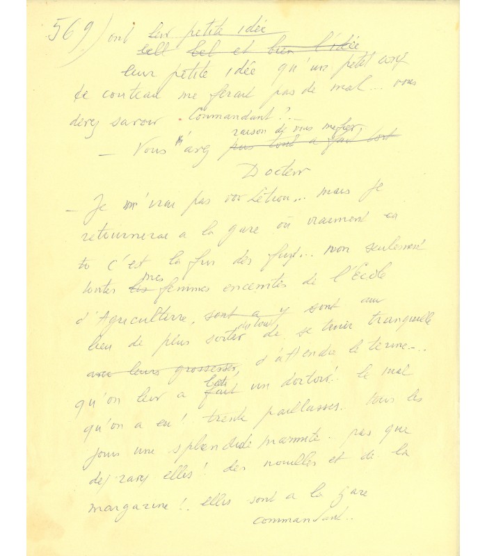 CELINE (L.F. Destouches), écrivain. Page manuscrite Autographe (G 5315/569)