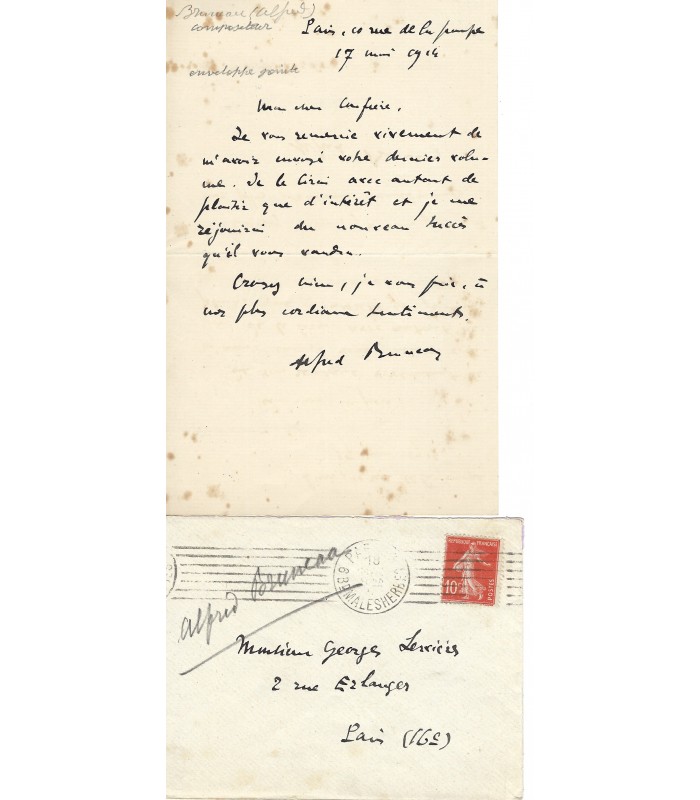 BRUNEAU Alfred, compositeur, ami d'Emile Zola. Lettre Autographe (G 2362)